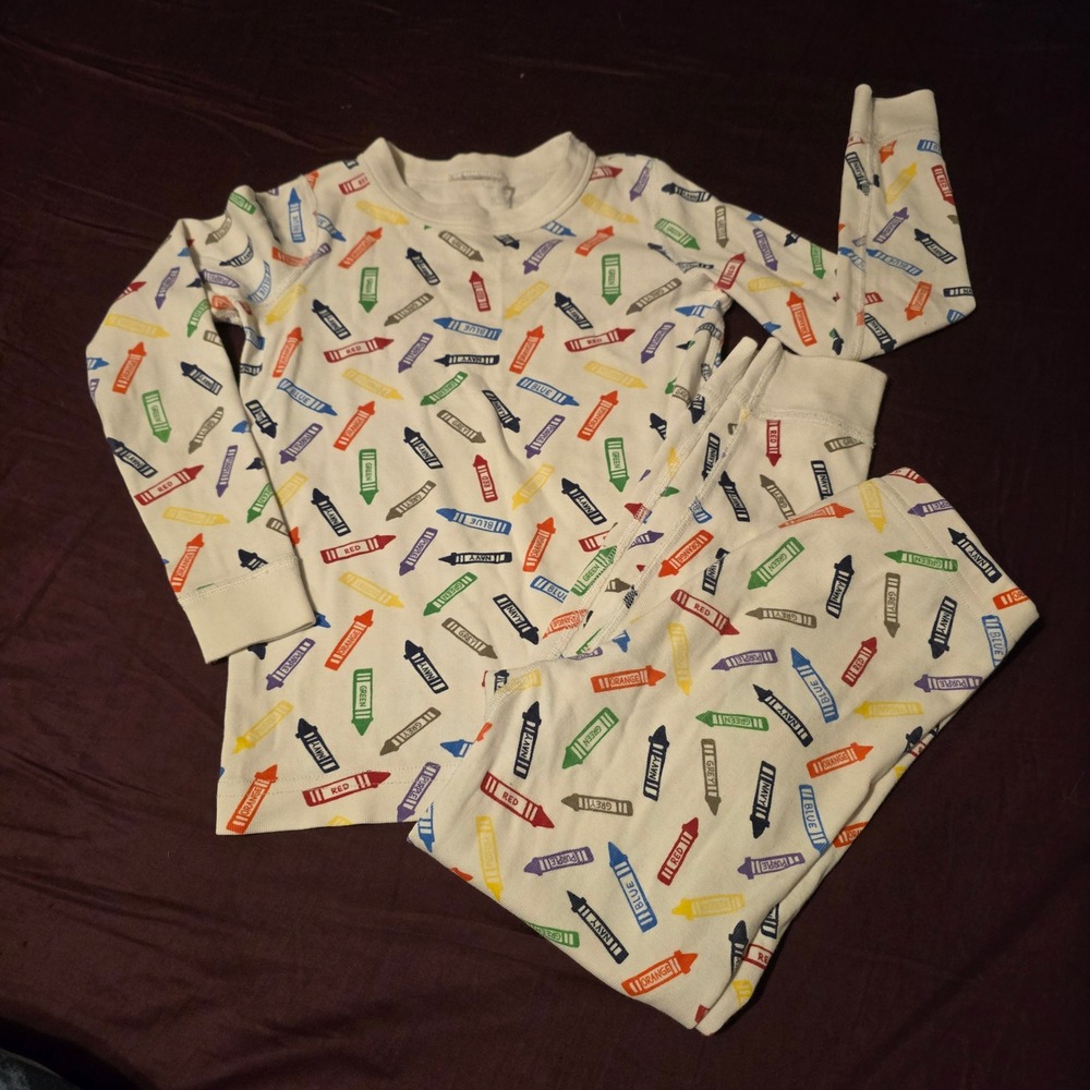 Hanna Andersson Pajamas Size 5 Pajama Set Kids White Crayon Print Organic Cotton